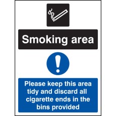 Smoking Area Keep Area Tidy and Discard All Ends in Bins