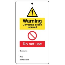 10 x Warning - Corrective Action Required - Double Sided Safety Tags