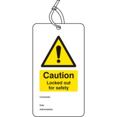 Lockout Tag - Caution - Locked Out for Safety - 80 x 150mm (Pack of 10)