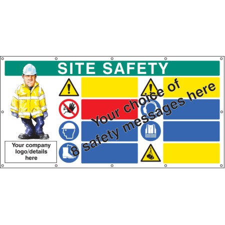 Site Safety - Multi-message - Design Your Own Custom - Banner with Eyelets - 1270 x 2440mm