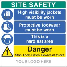 Site Safety Board: Hivis, Footwear, Hard Hat, Trucks - Add a Logo - Site Saver