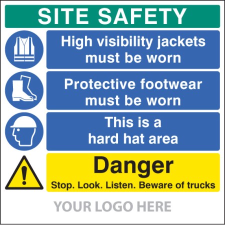 Site Safety Board: Hivis, Footwear, Hard Hat, Trucks - Add a Logo - Site Saver