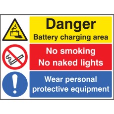 Battery Charging Area - Wear PPE - No Smoking - No Naked Lights