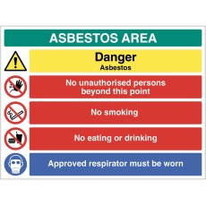 Danger - Asbestos - No Unauthorised Persons - No Smoking - Eating or Drinking - Approved Respirator